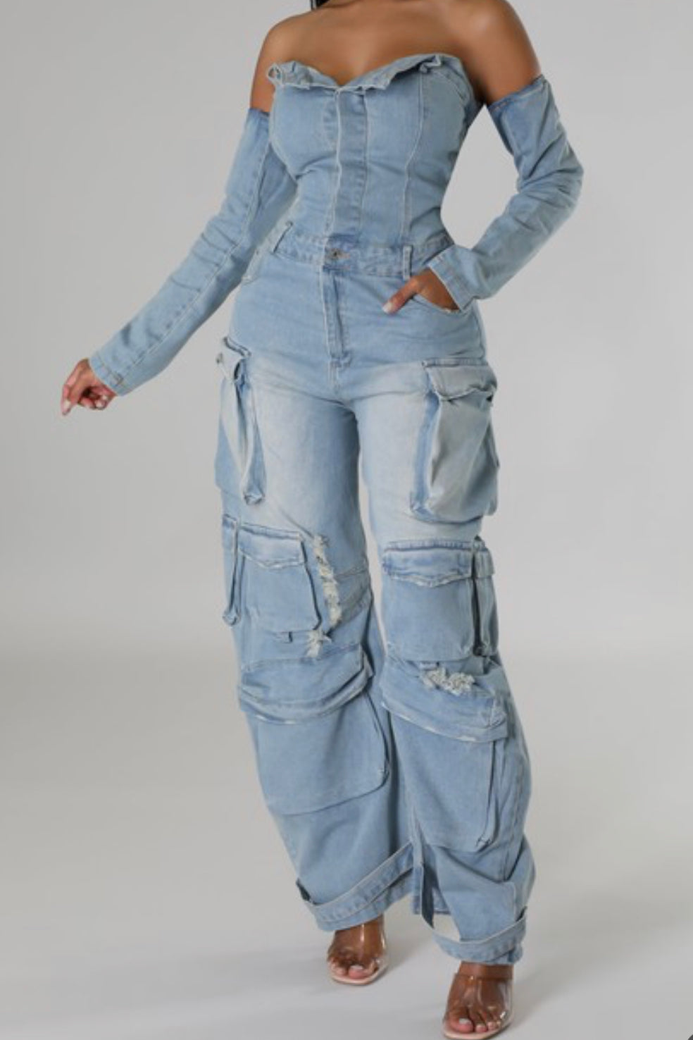 Denim Cargo Jumpsuit